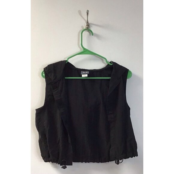 Vintage Sartori Crop Black Nylon Vest with Hoodie Y2K/90s Size Small 🤩 - Picture 1 of 5